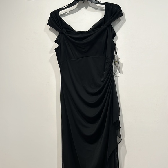 Alex Evenings - 132156 Cowl Neck Sheath Dress With Overlay Skirt black 14 P New - Picture 9 of 10